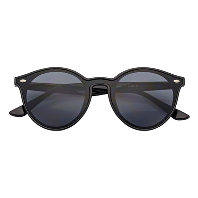 DEVO - Small Flat Lens Round Horn Rimmed Sunglasses Black Smoke
