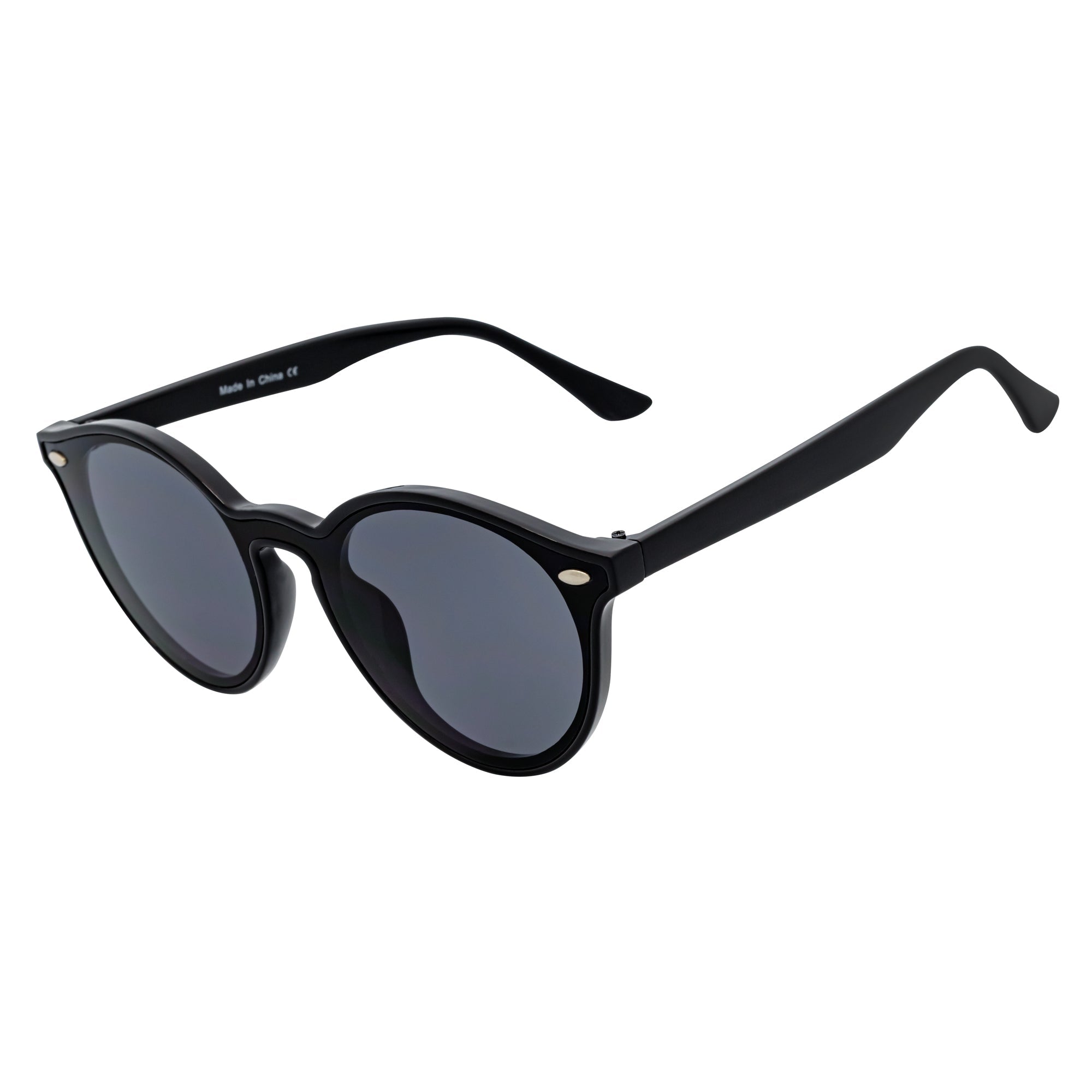 DEVO - Small Flat Lens Round Horn Rimmed Sunglasses Black Smoke