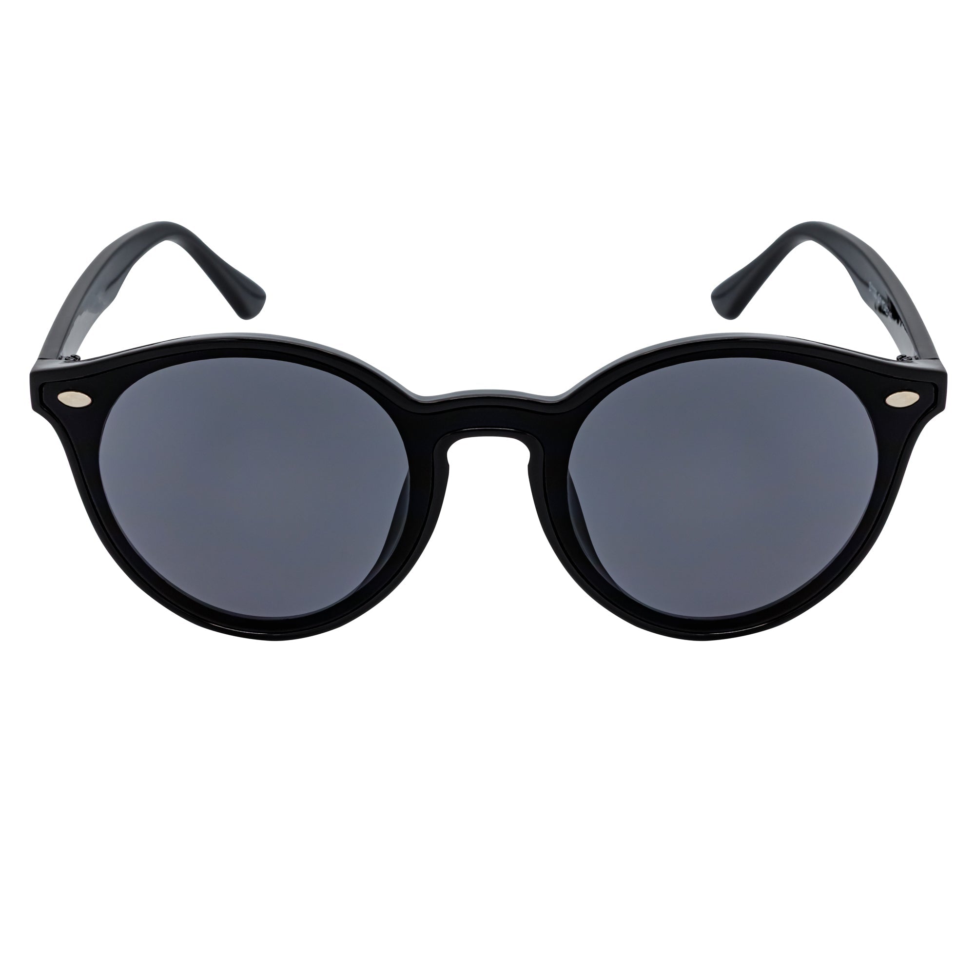 DEVO - Small Flat Lens Round Horn Rimmed Sunglasses Black Smoke