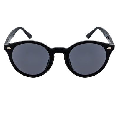 DEVO - Small Flat Lens Round Horn Rimmed Sunglasses Black Smoke