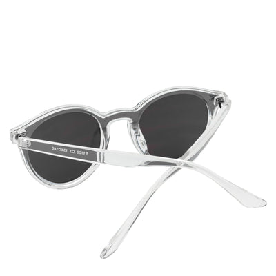 DEVO - Small Flat Lens Round Horn Rimmed Sunglasses Crystal Blue Mirror