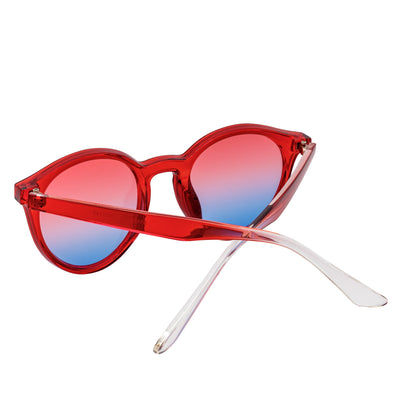 DEVO - Small Round Horn Rimmed Sunglasses Crystal Red Blue-Red Fade