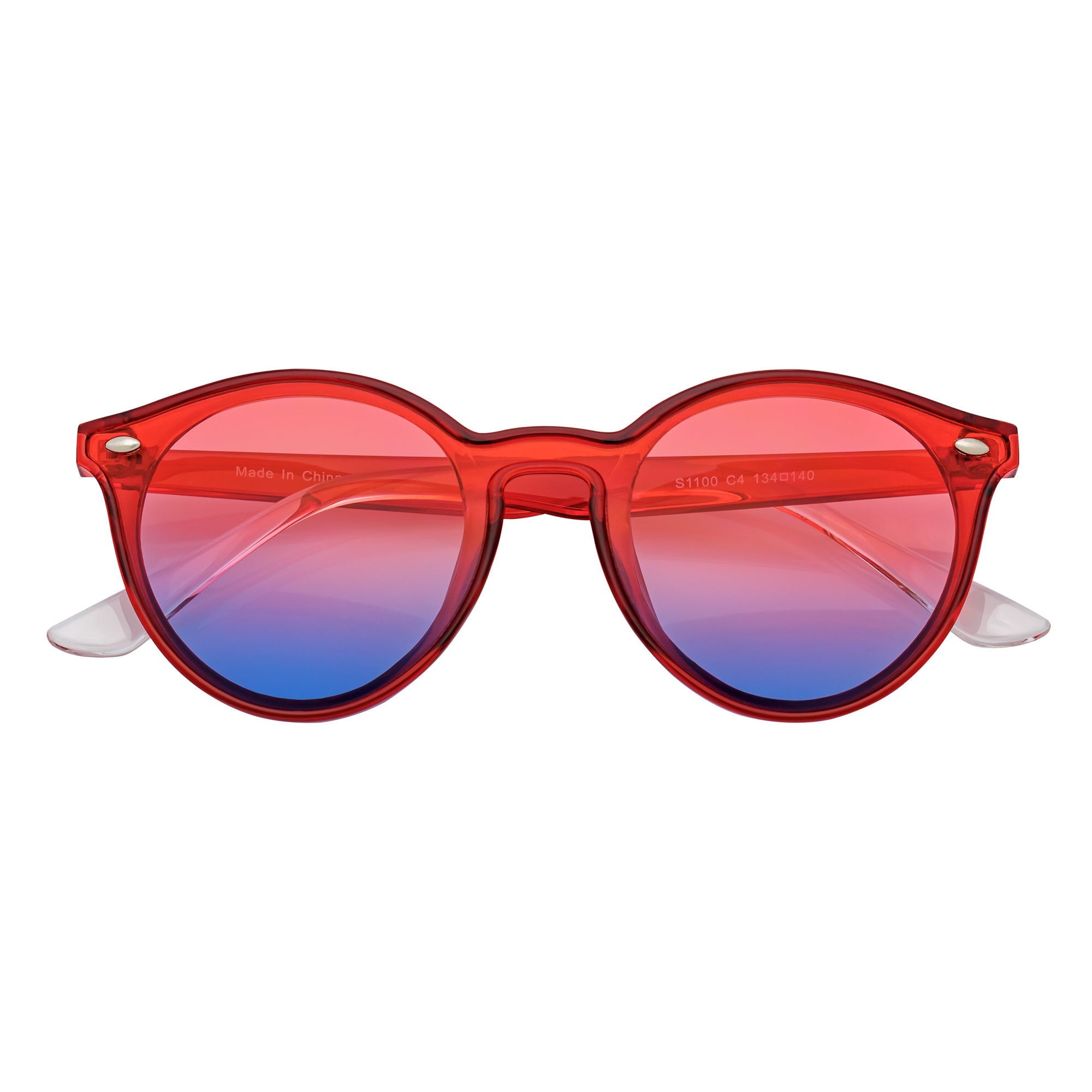 DEVO - Small Round Horn Rimmed Sunglasses Crystal Red Blue-Red Fade