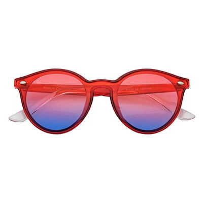 DEVO - Small Round Horn Rimmed Sunglasses Crystal Red Blue-Red Fade