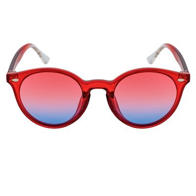 DEVO - Small Round Horn Rimmed Sunglasses Crystal Red Blue-Red Fade