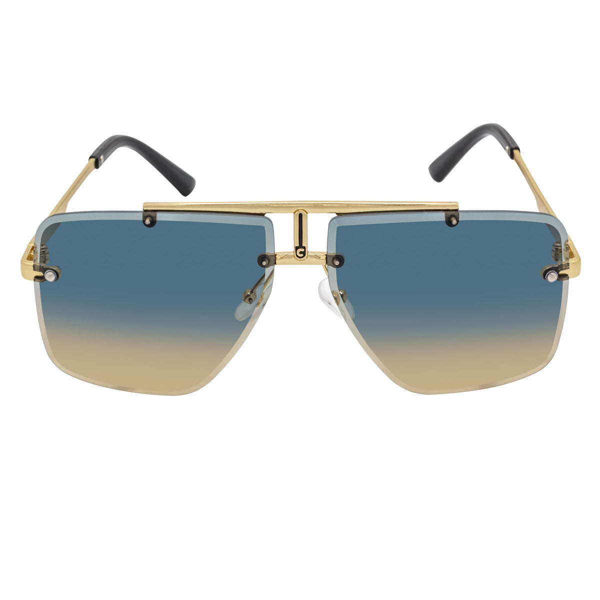 DIRECTOR - Rimless Metal Flat Top Aviator Gold Sunglasses Blue - Tan Lens