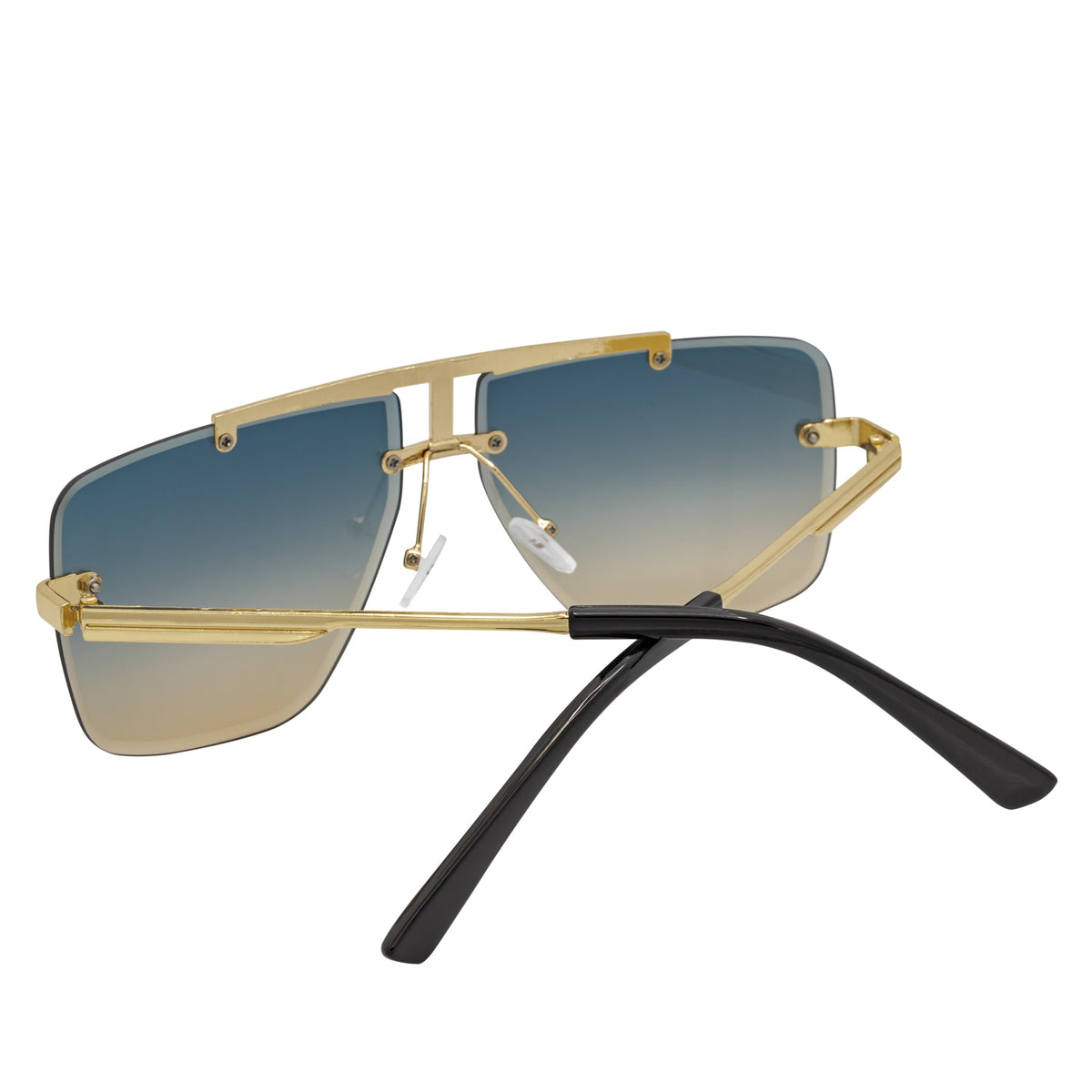DIRECTOR - Rimless Metal Flat Top Aviator Gold Sunglasses Blue - Tan Lens
