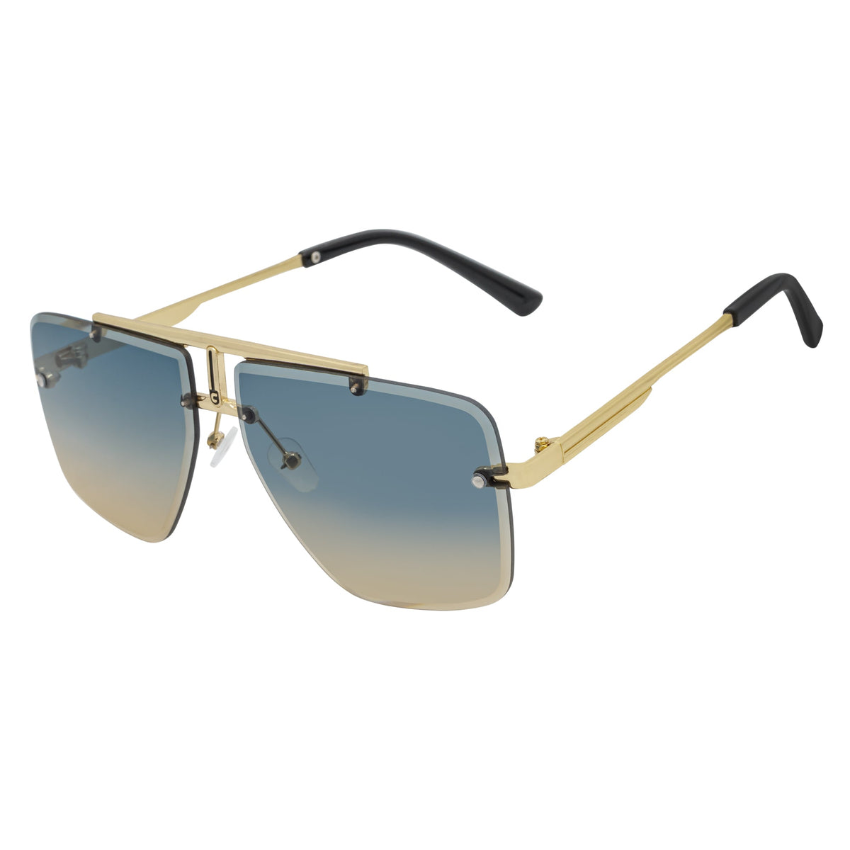DIRECTOR - Rimless Metal Flat Top Aviator Gold Sunglasses Blue - Tan Lens