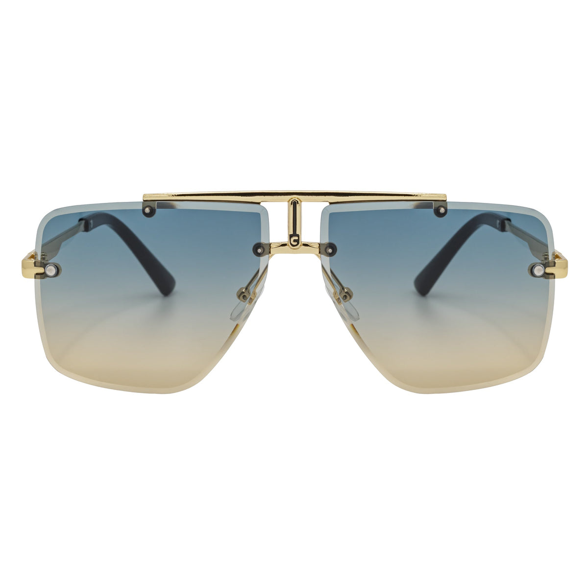 DIRECTOR - Rimless Metal Flat Top Aviator Gold Sunglasses Blue - Tan Lens