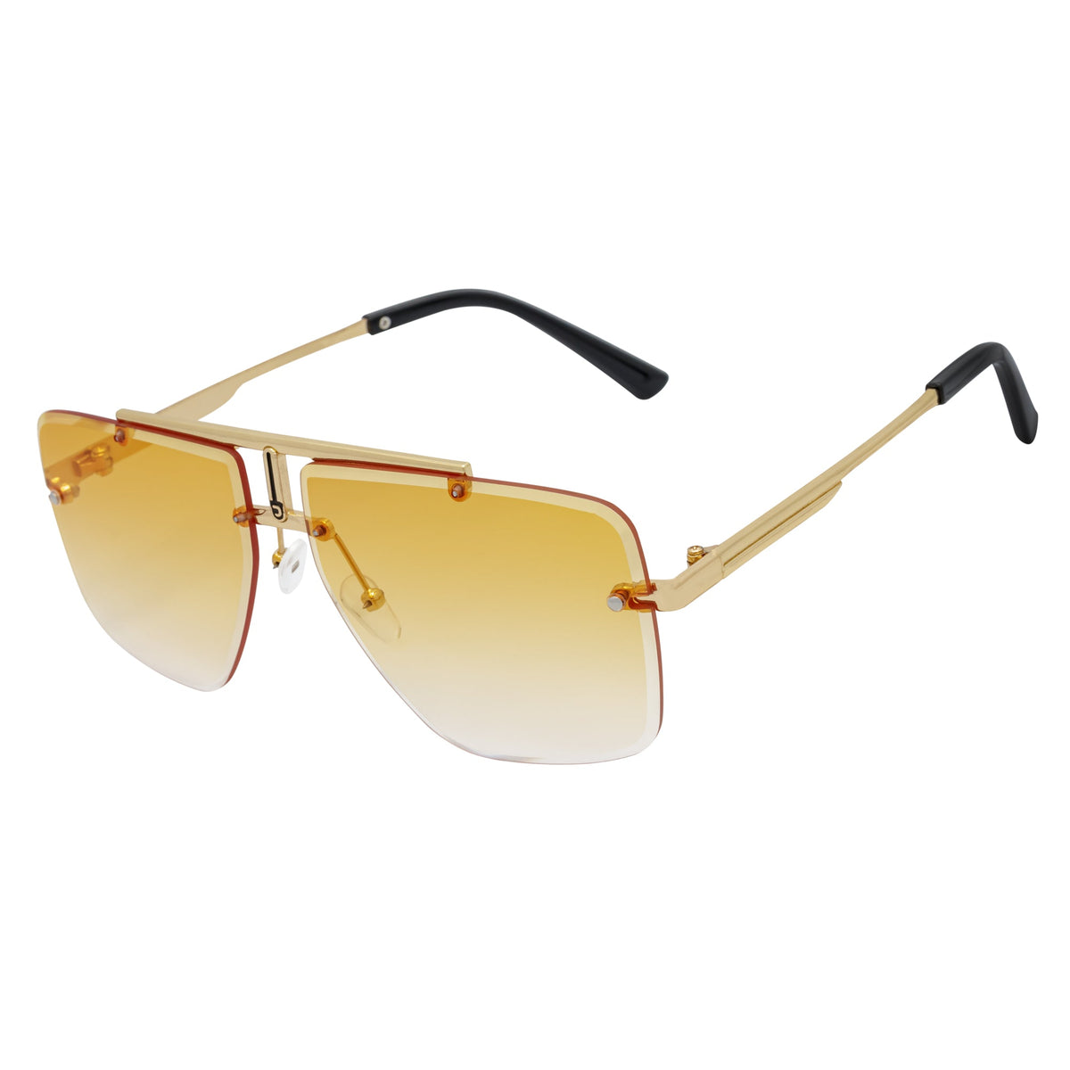 DIRECTOR - Rimless Metal Flat Top Aviator Sunglasses Gold Amber Fade Lens