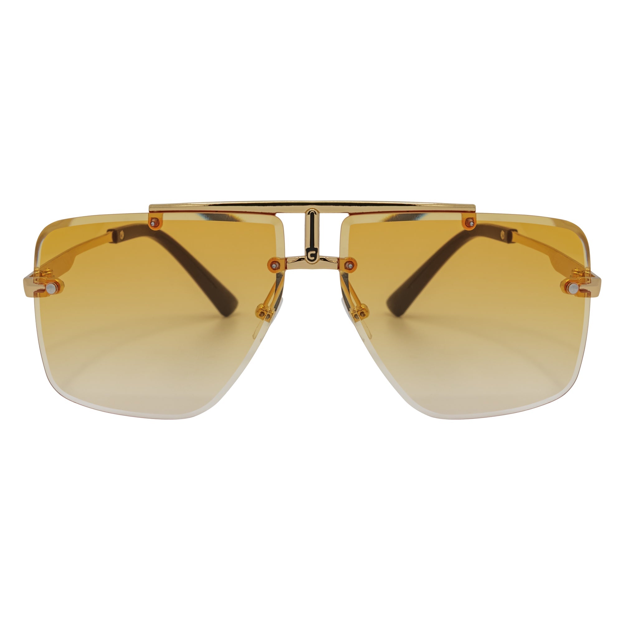 DIRECTOR - Rimless Metal Flat Top Aviator Sunglasses Gold Amber Fade Lens