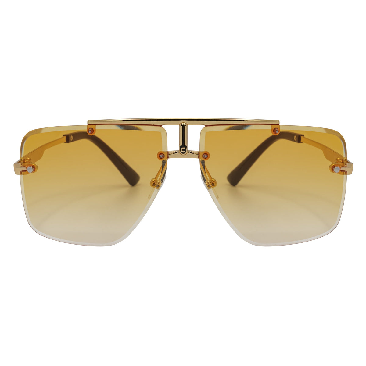 DIRECTOR - Rimless Metal Flat Top Aviator Sunglasses Gold Amber Fade Lens