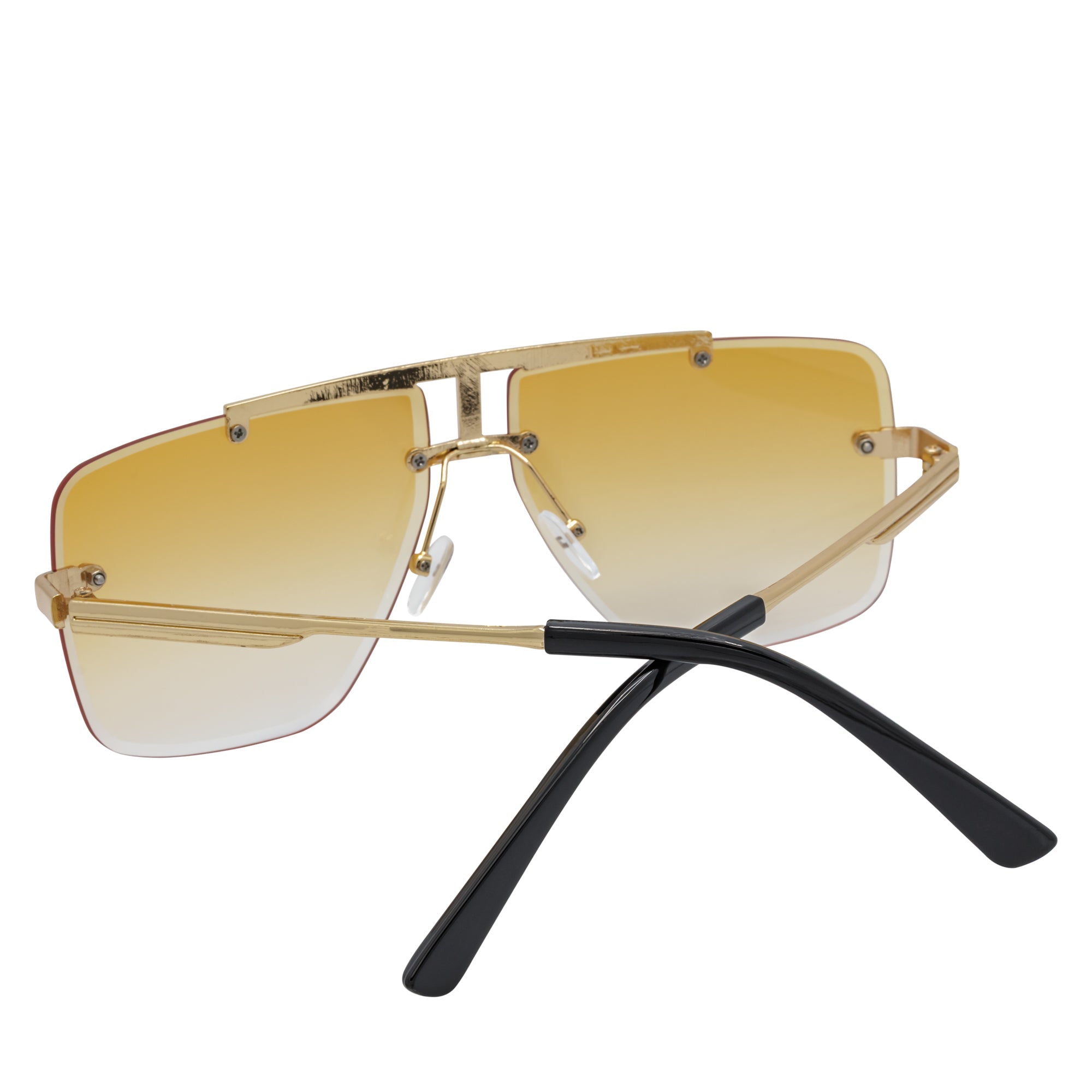 DIRECTOR - Rimless Metal Flat Top Aviator Sunglasses Gold Amber Fade Lens