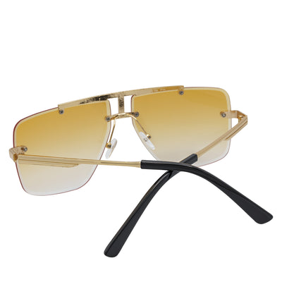 DIRECTOR - Rimless Metal Flat Top Aviator Sunglasses Gold Amber Fade Lens
