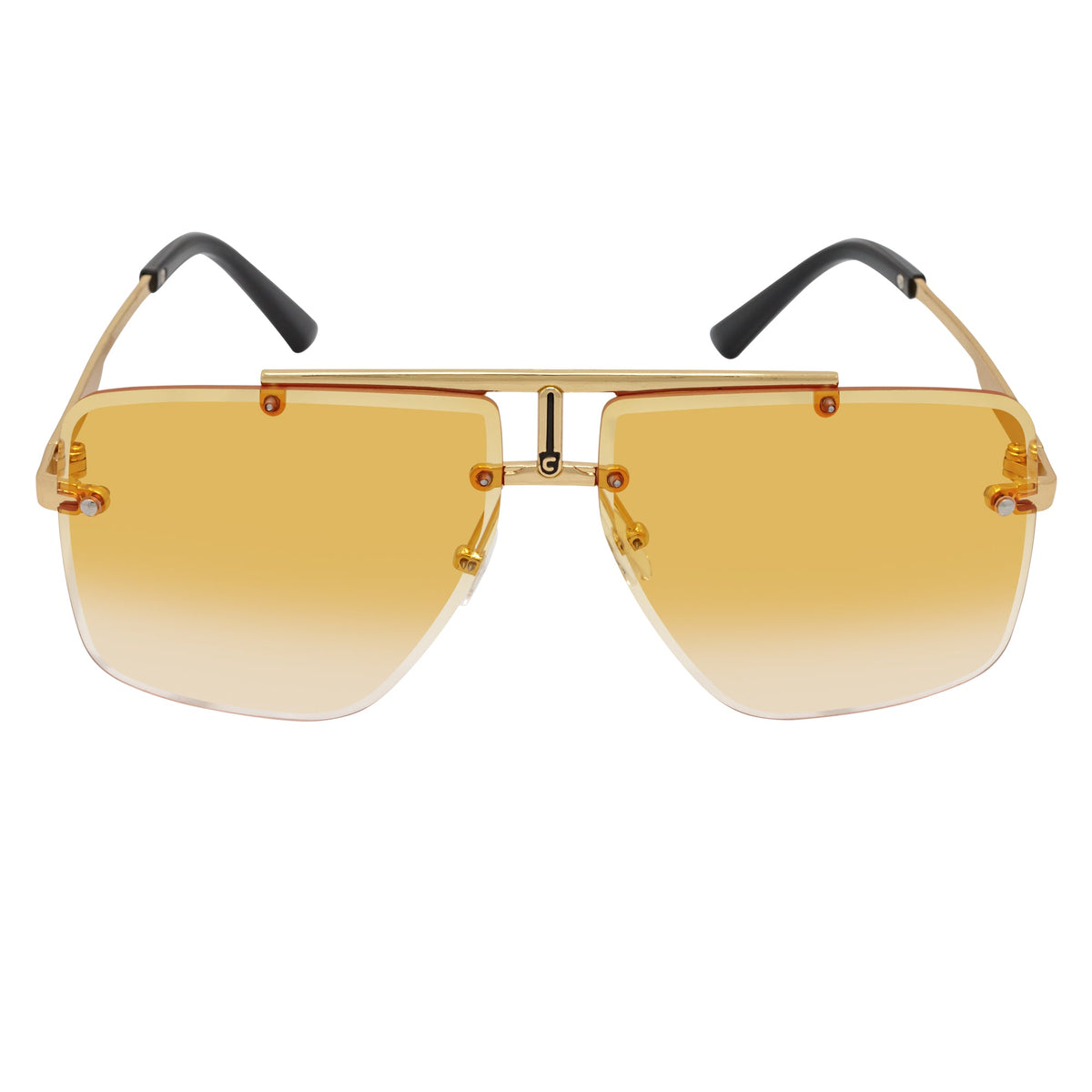 DIRECTOR - Rimless Metal Flat Top Aviator Sunglasses Gold Amber Fade Lens