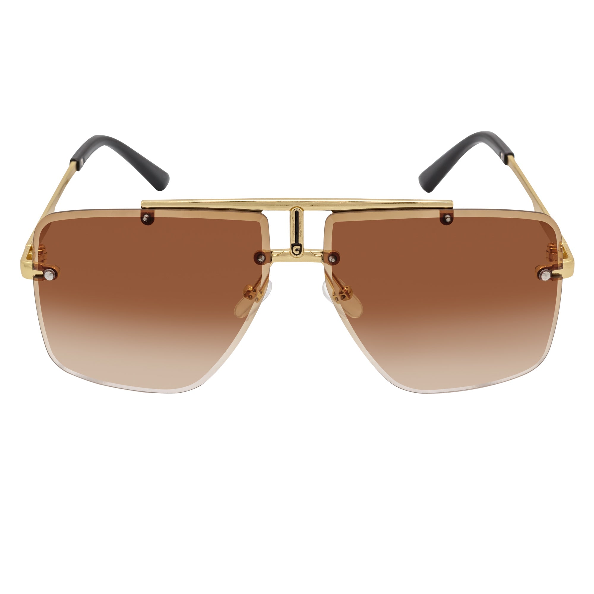 DIRECTOR - Rimless Metal Flat Top Aviator Sunglasses Gold Brown Fade Lens