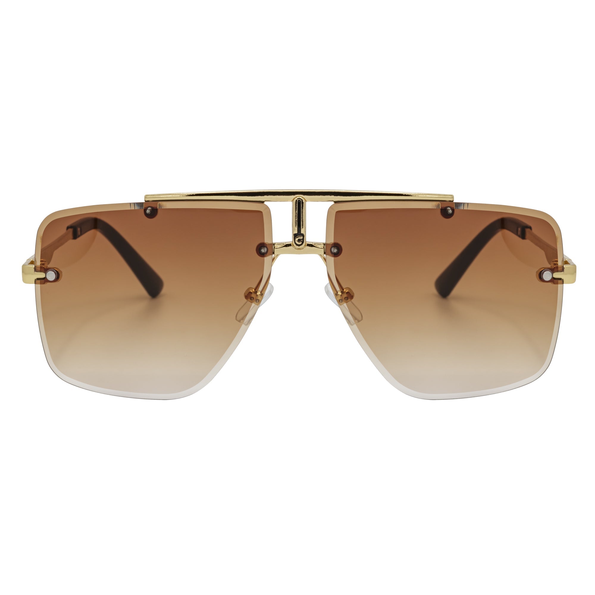 DIRECTOR - Rimless Metal Flat Top Aviator Sunglasses Gold Brown Fade Lens