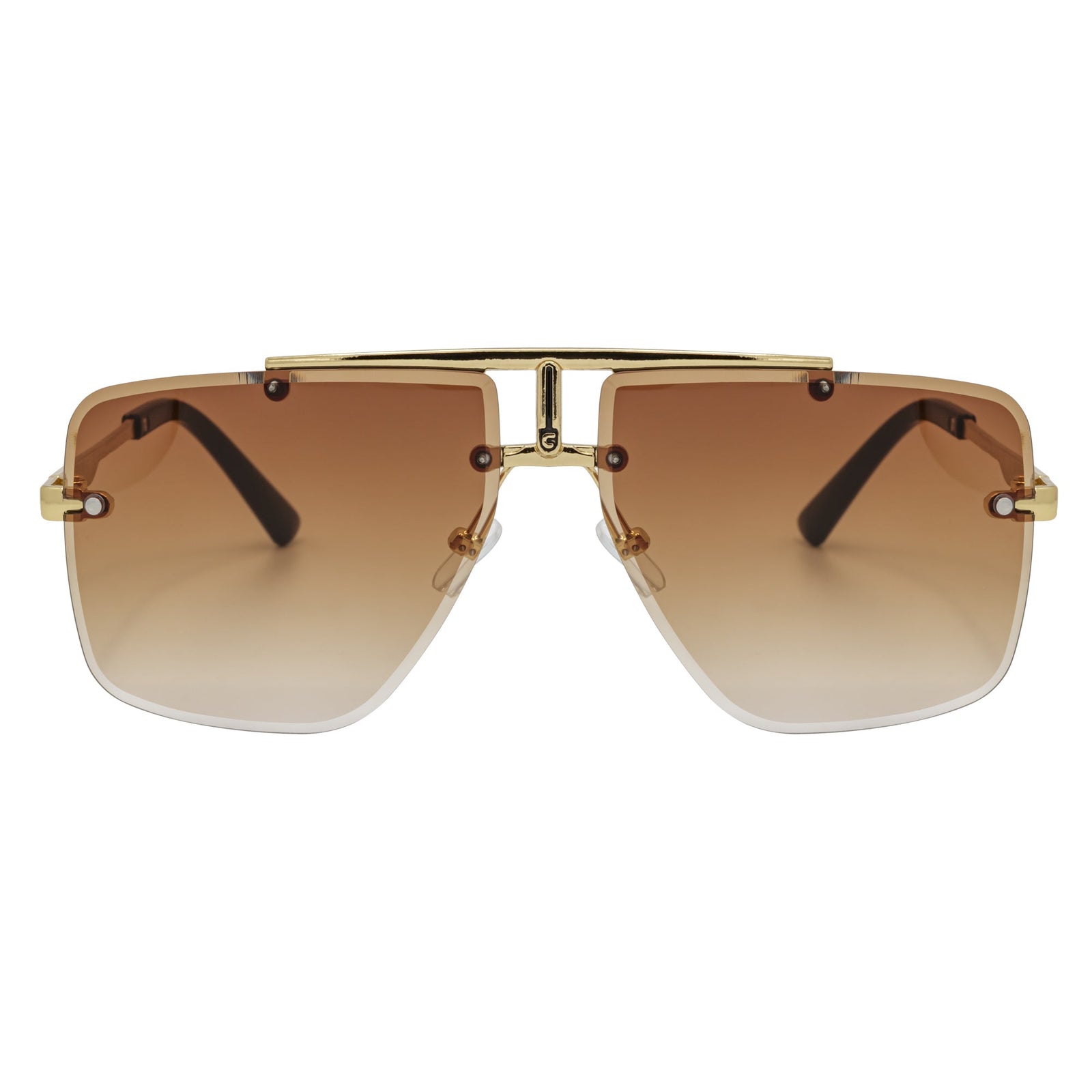 DIRECTOR - Rimless Metal Flat Top Aviator Sunglasses Gold Brown Fade Lens