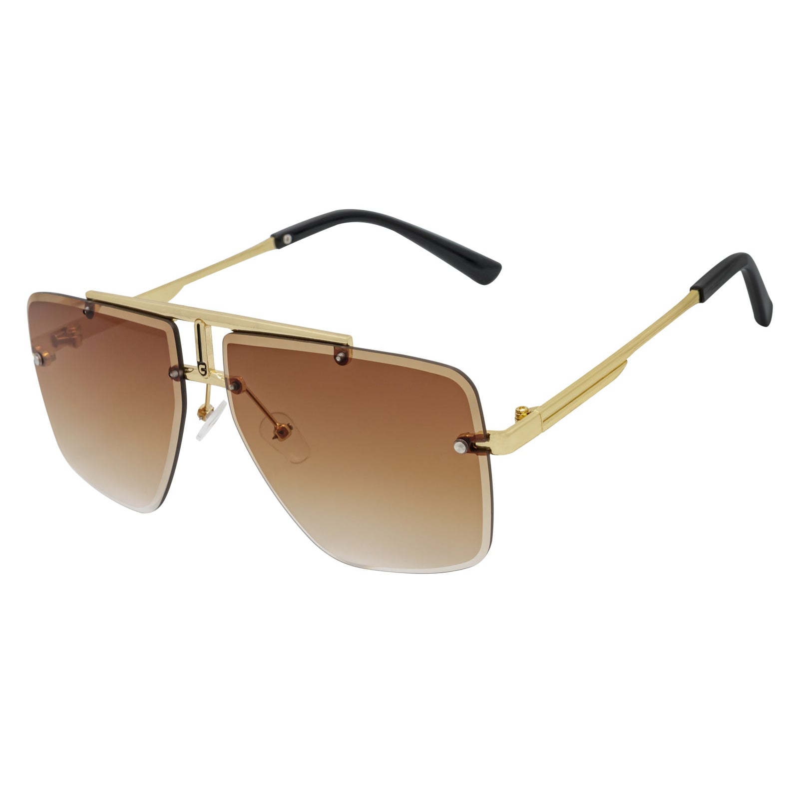 DIRECTOR - Rimless Metal Flat Top Aviator Sunglasses Gold Brown Fade Lens