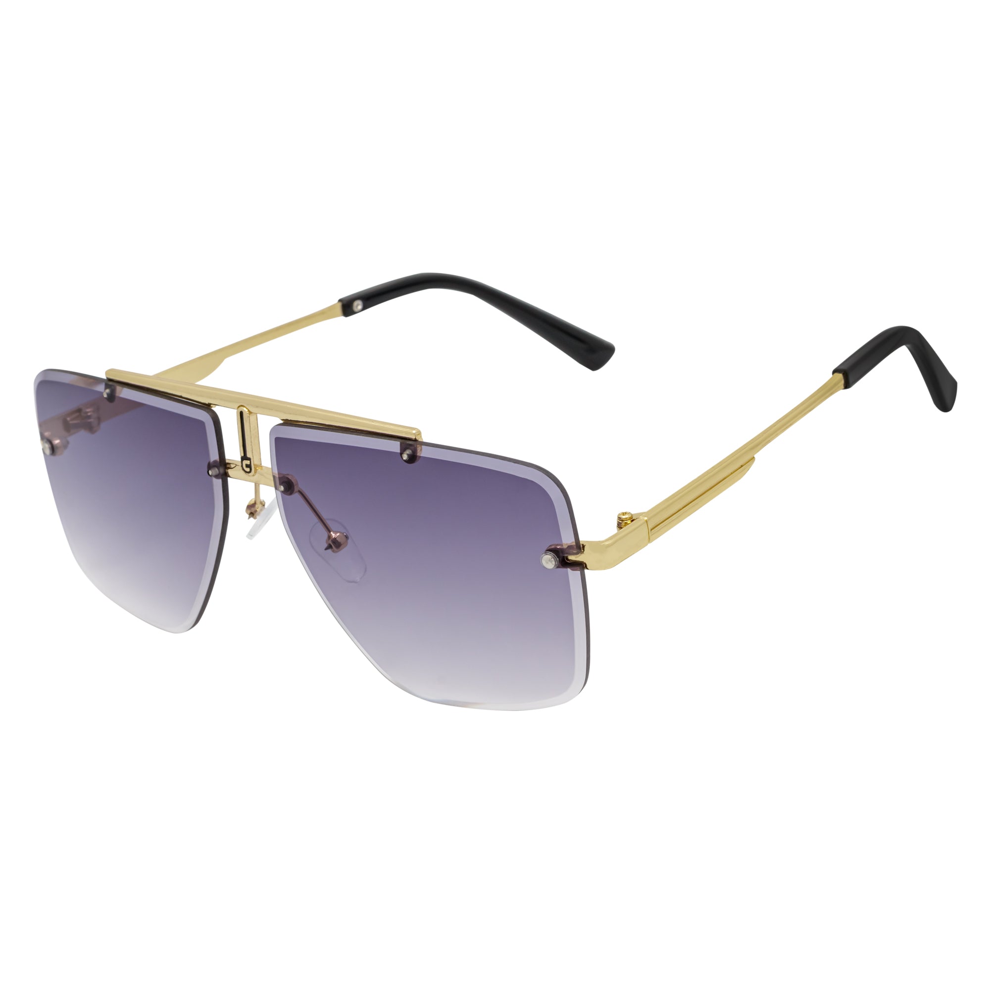 DIRECTOR - Rimless Metal Flat Top Aviator Sunglasses Gold Lavender Lens