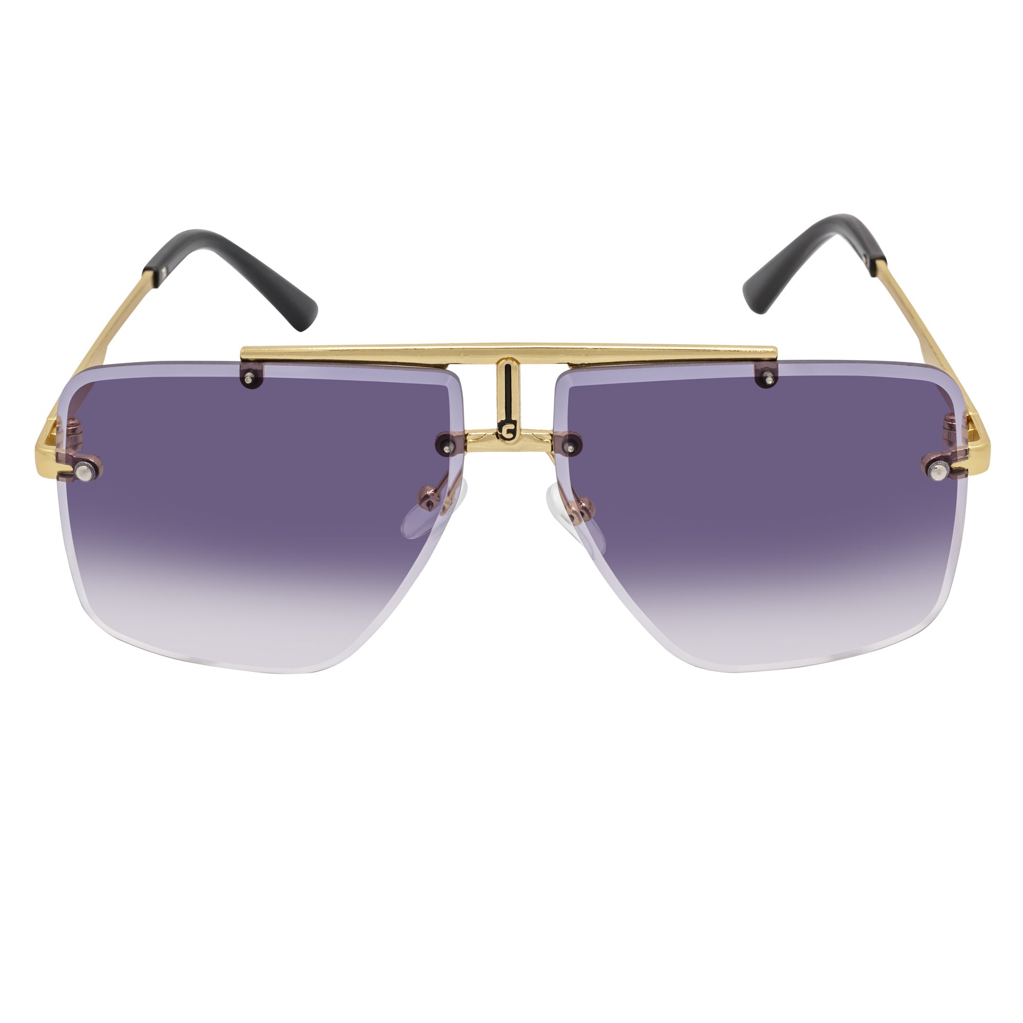DIRECTOR - Rimless Metal Flat Top Aviator Sunglasses Gold Lavender Lens