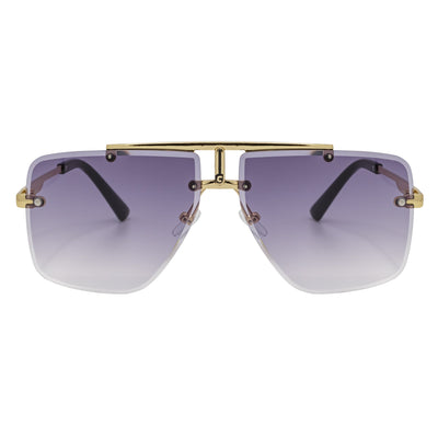 DIRECTOR - Rimless Metal Flat Top Aviator Sunglasses Gold Lavender Lens