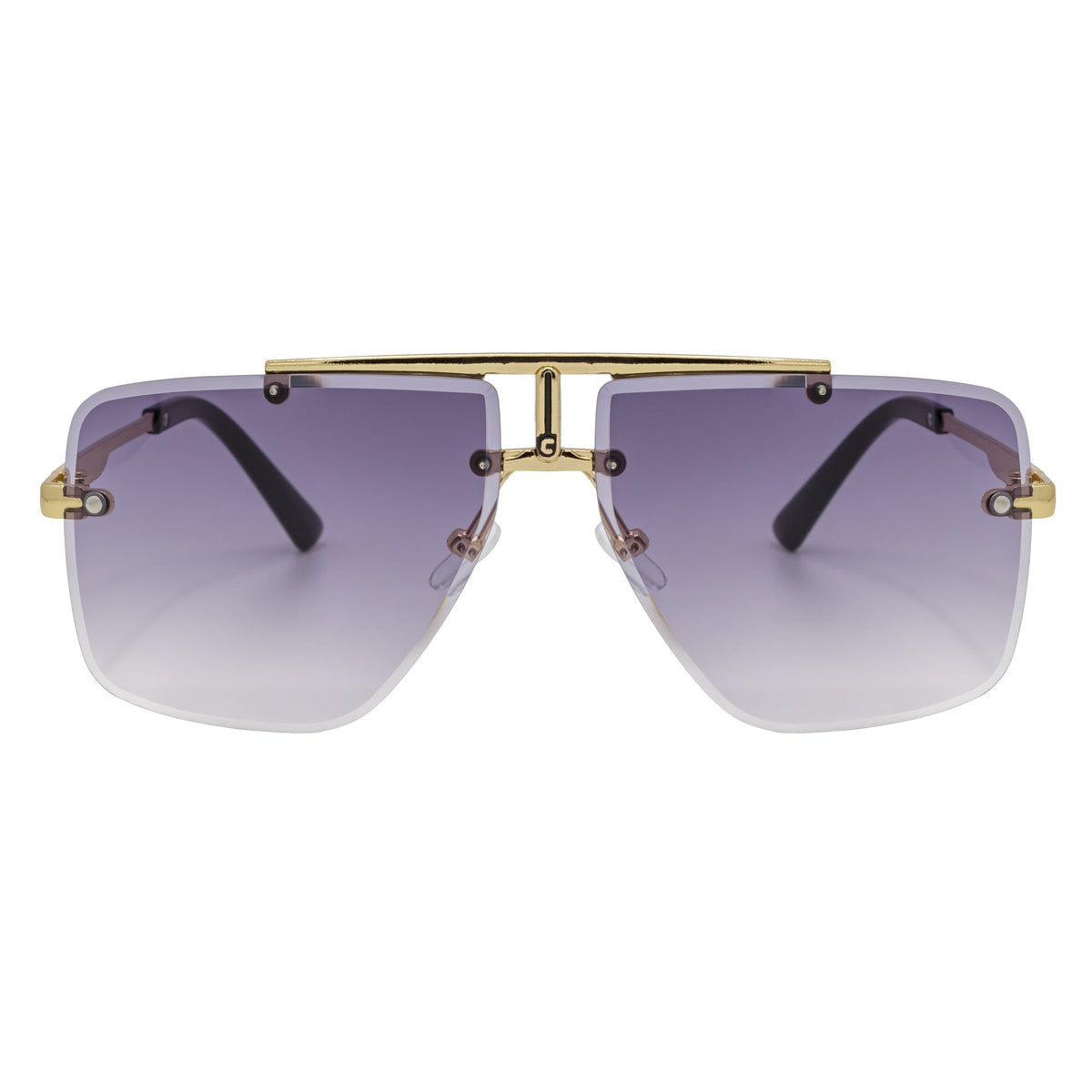 DIRECTOR - Rimless Metal Flat Top Aviator Sunglasses Gold Lavender Lens