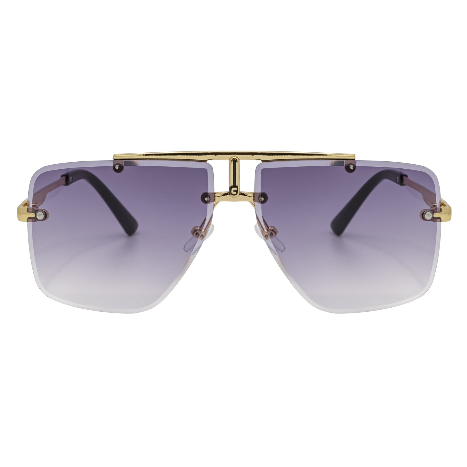 DIRECTOR - Rimless Metal Flat Top Aviator Sunglasses Gold Lavender Lens