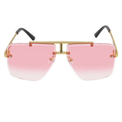 DIRECTOR - Rimless Metal Flat Top Aviator Sunglasses Gold Pink Fade Lens