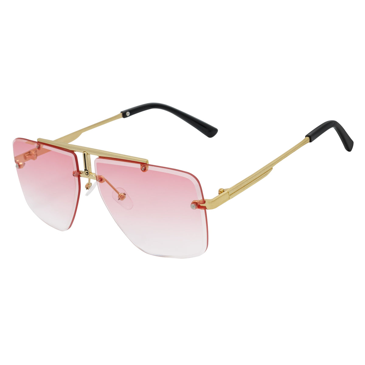 DIRECTOR - Rimless Metal Flat Top Aviator Sunglasses Gold Pink Fade Lens - MorspecsM1133-5