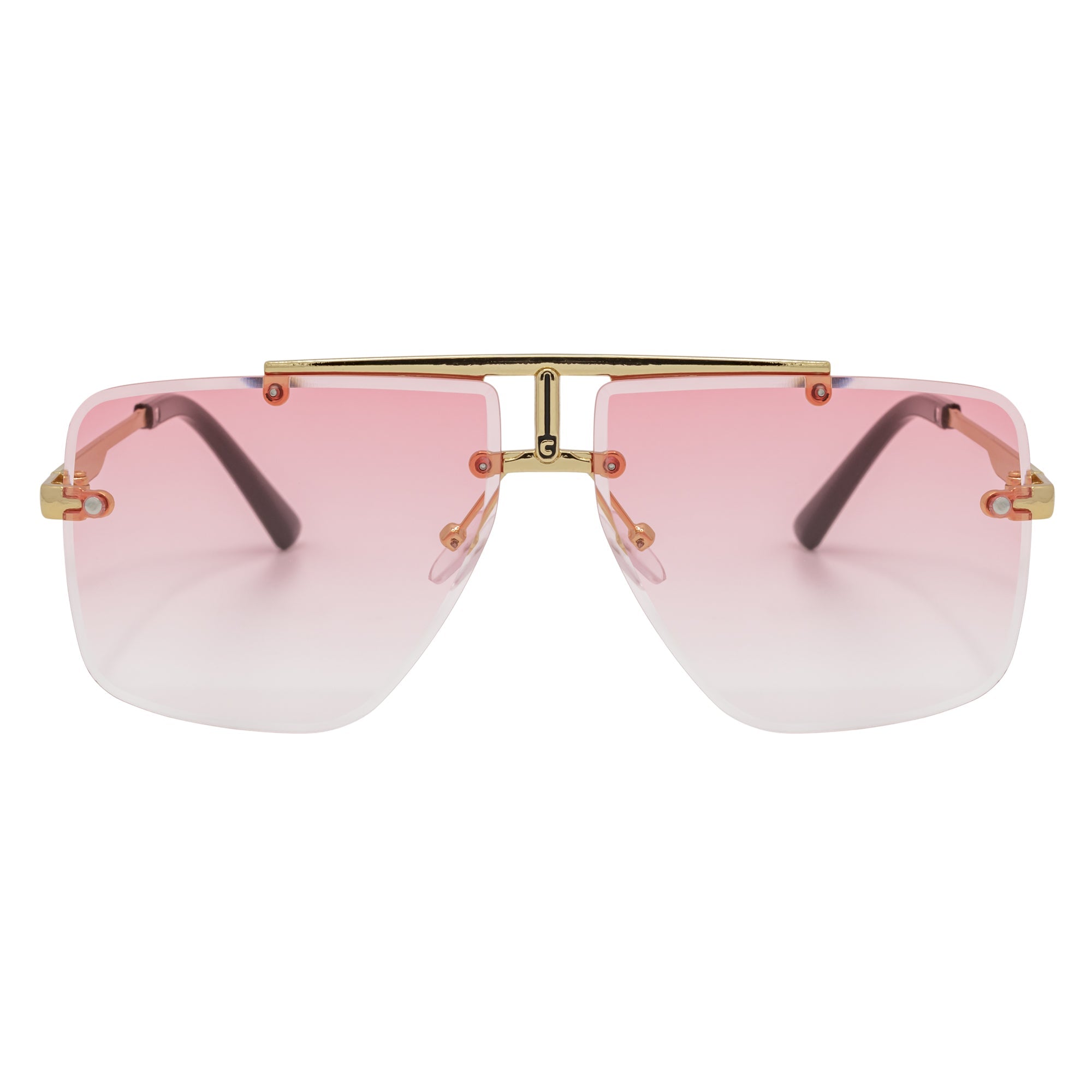 DIRECTOR - Rimless Metal Flat Top Aviator Sunglasses Gold Pink Fade Lens