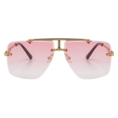 DIRECTOR - Rimless Metal Flat Top Aviator Sunglasses Gold Pink Fade Lens