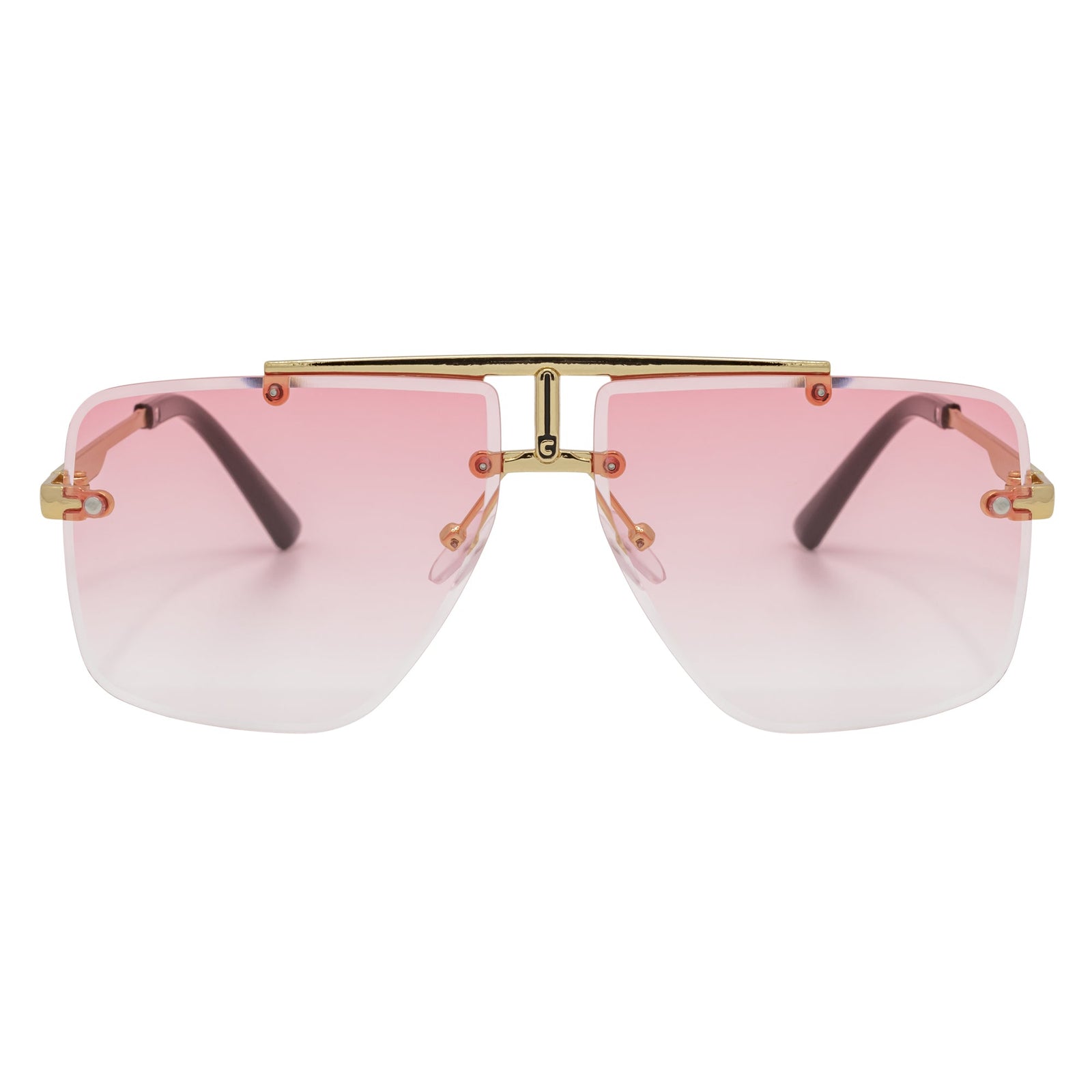 DIRECTOR - Rimless Metal Flat Top Aviator Sunglasses Gold Pink Fade Lens