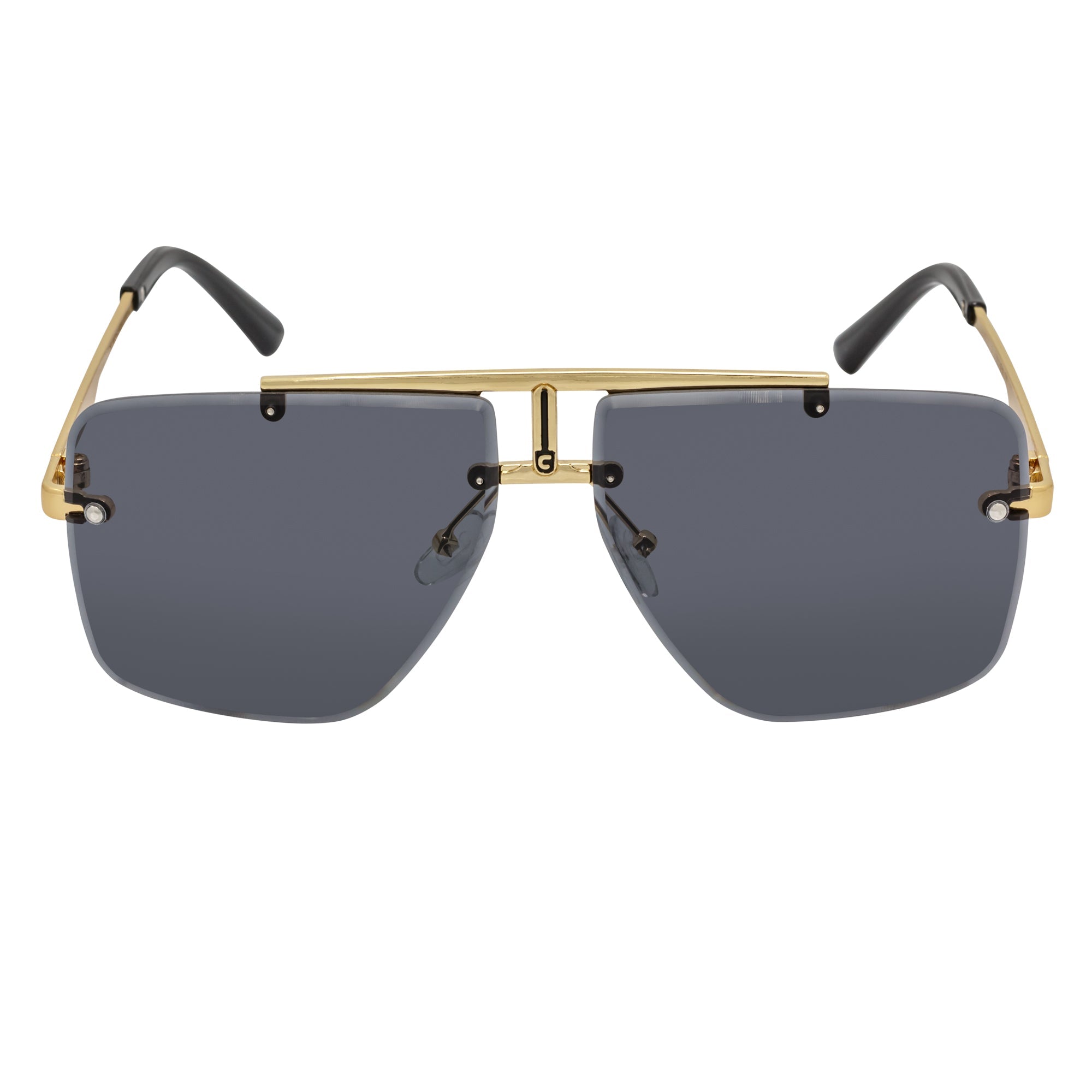 DIRECTOR - Rimless Metal Flat Top Aviator Sunglasses Gold Smoke