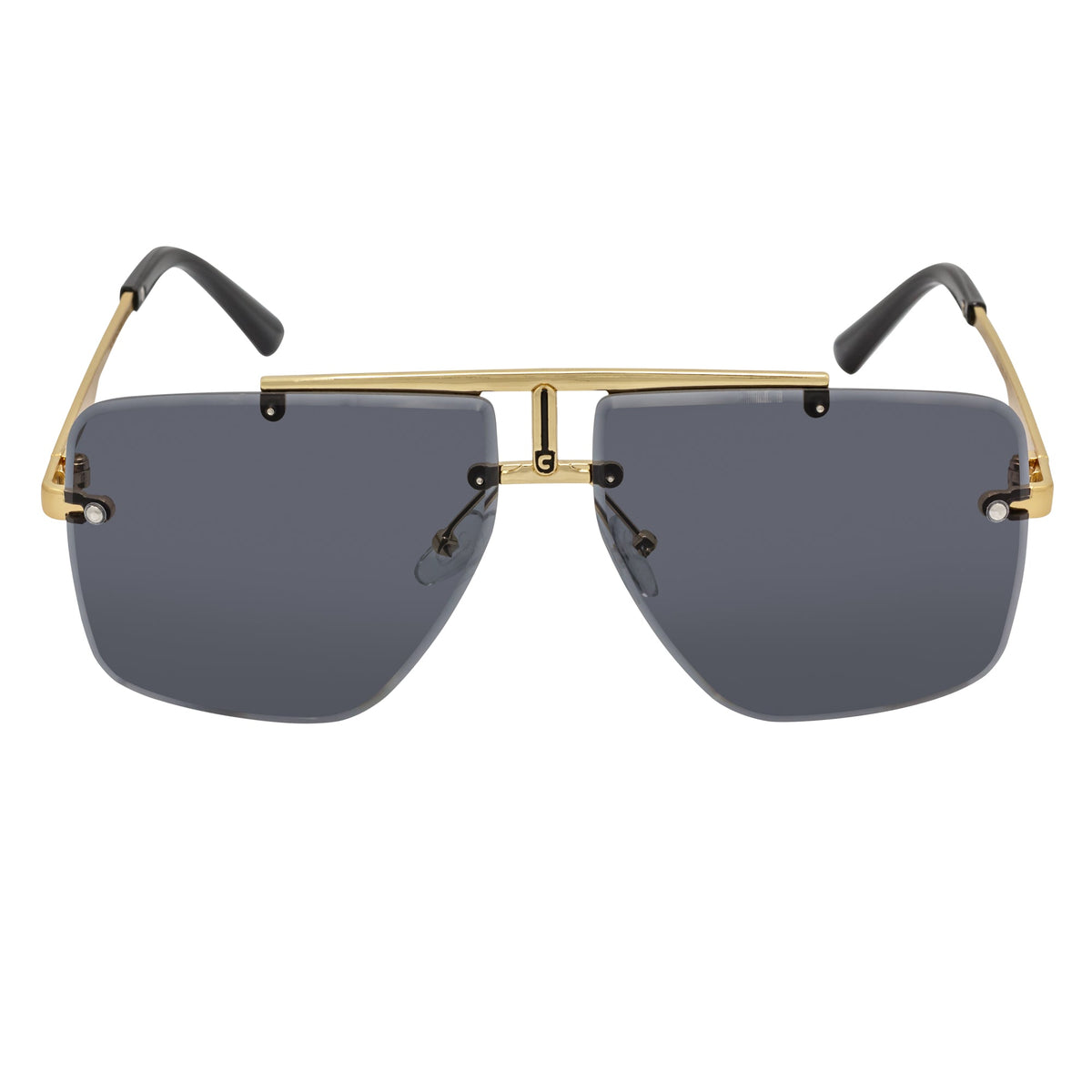 DIRECTOR - Rimless Metal Flat Top Aviator Sunglasses Gold Smoke