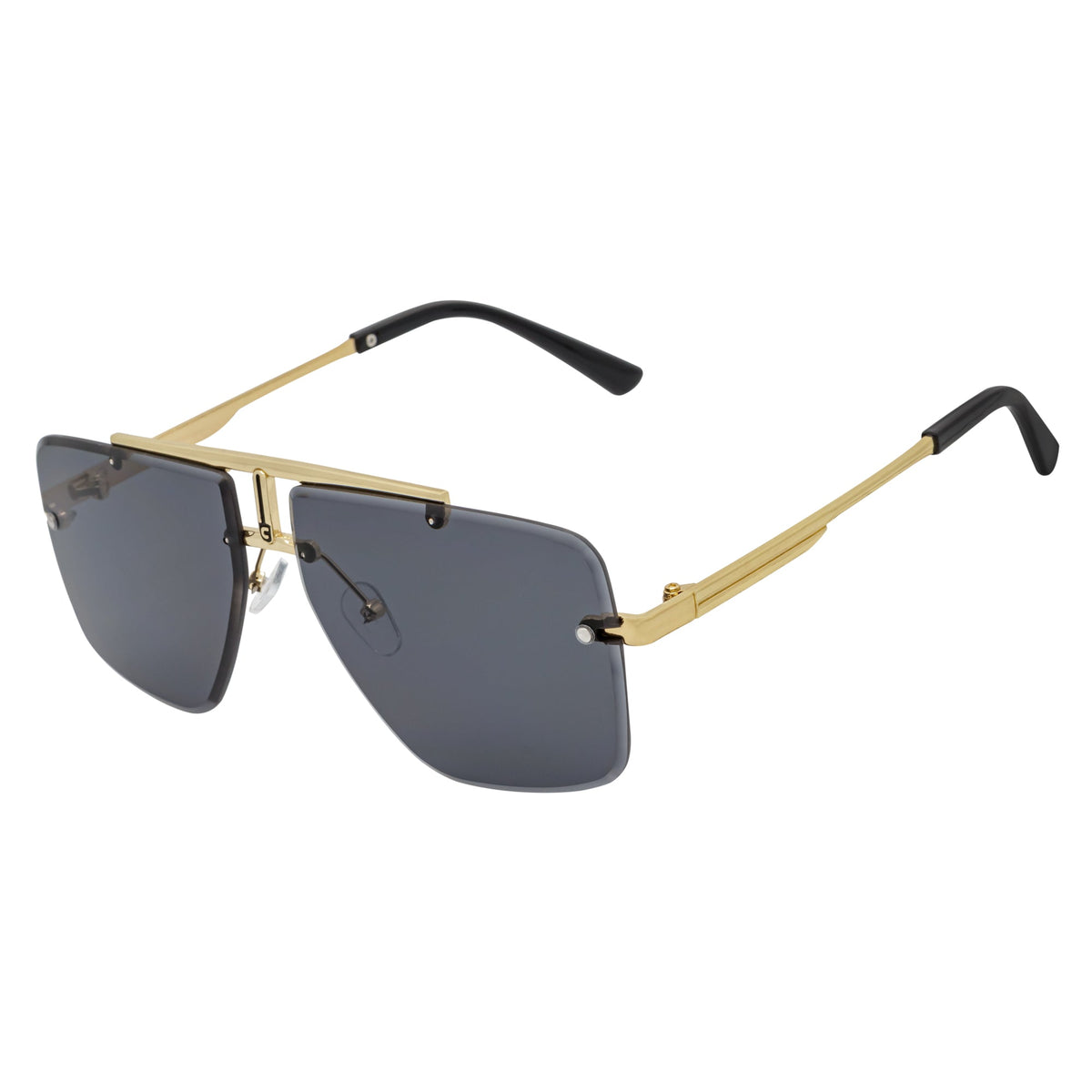 DIRECTOR - Rimless Metal Flat Top Aviator Sunglasses Gold Smoke