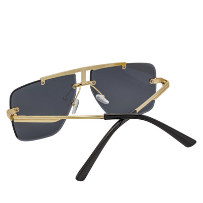 DIRECTOR - Rimless Metal Flat Top Aviator Sunglasses Gold Smoke