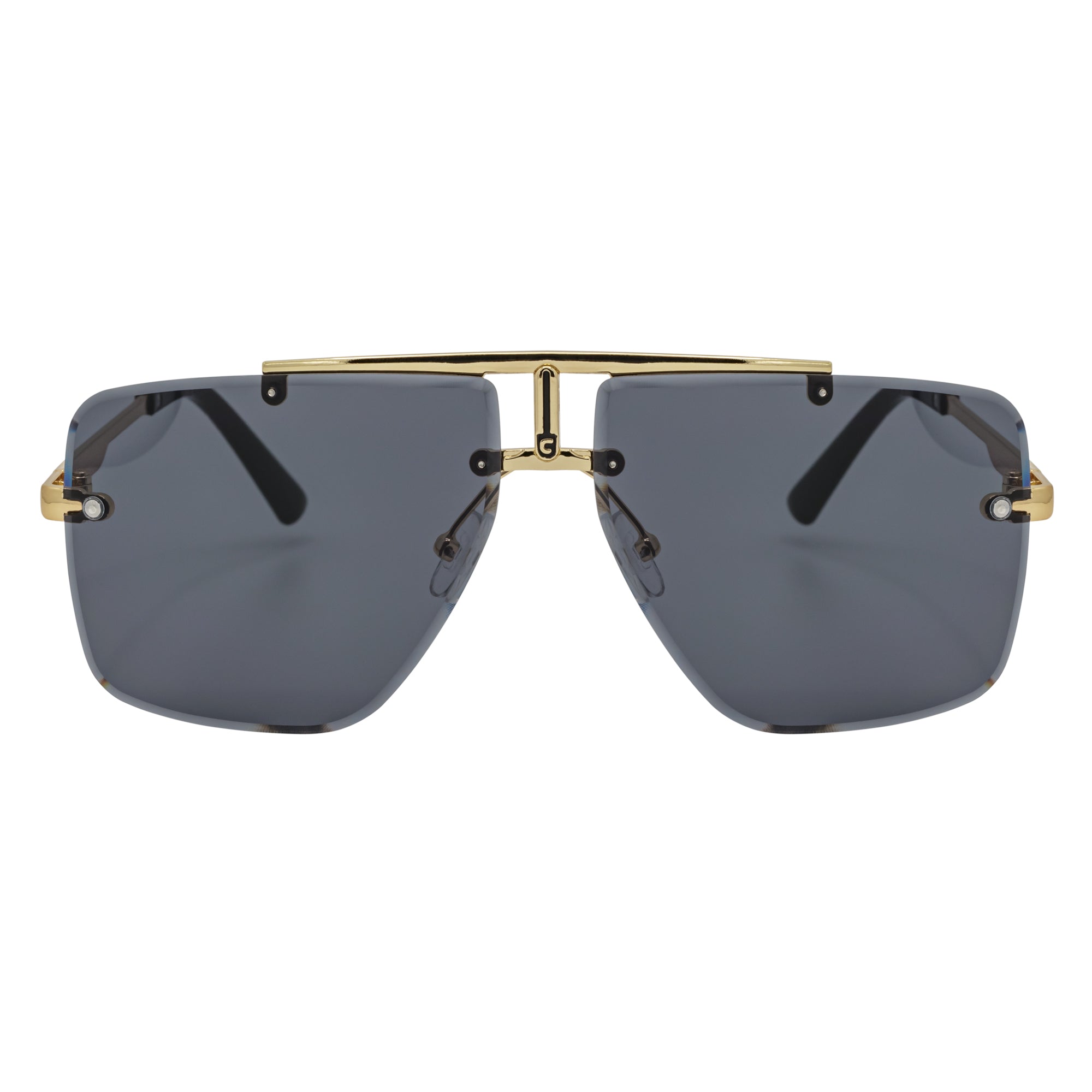 DIRECTOR - Rimless Metal Flat Top Aviator Sunglasses Gold Smoke