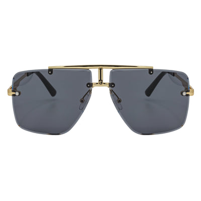 DIRECTOR - Rimless Metal Flat Top Aviator Sunglasses Gold Smoke