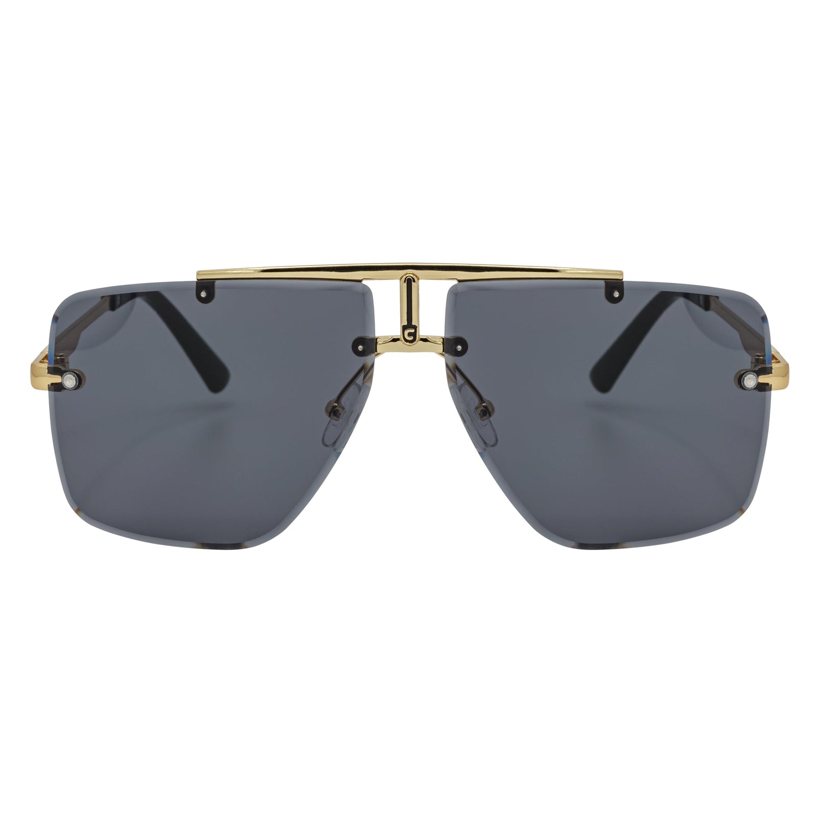 DIRECTOR - Rimless Metal Flat Top Aviator Sunglasses Gold Smoke
