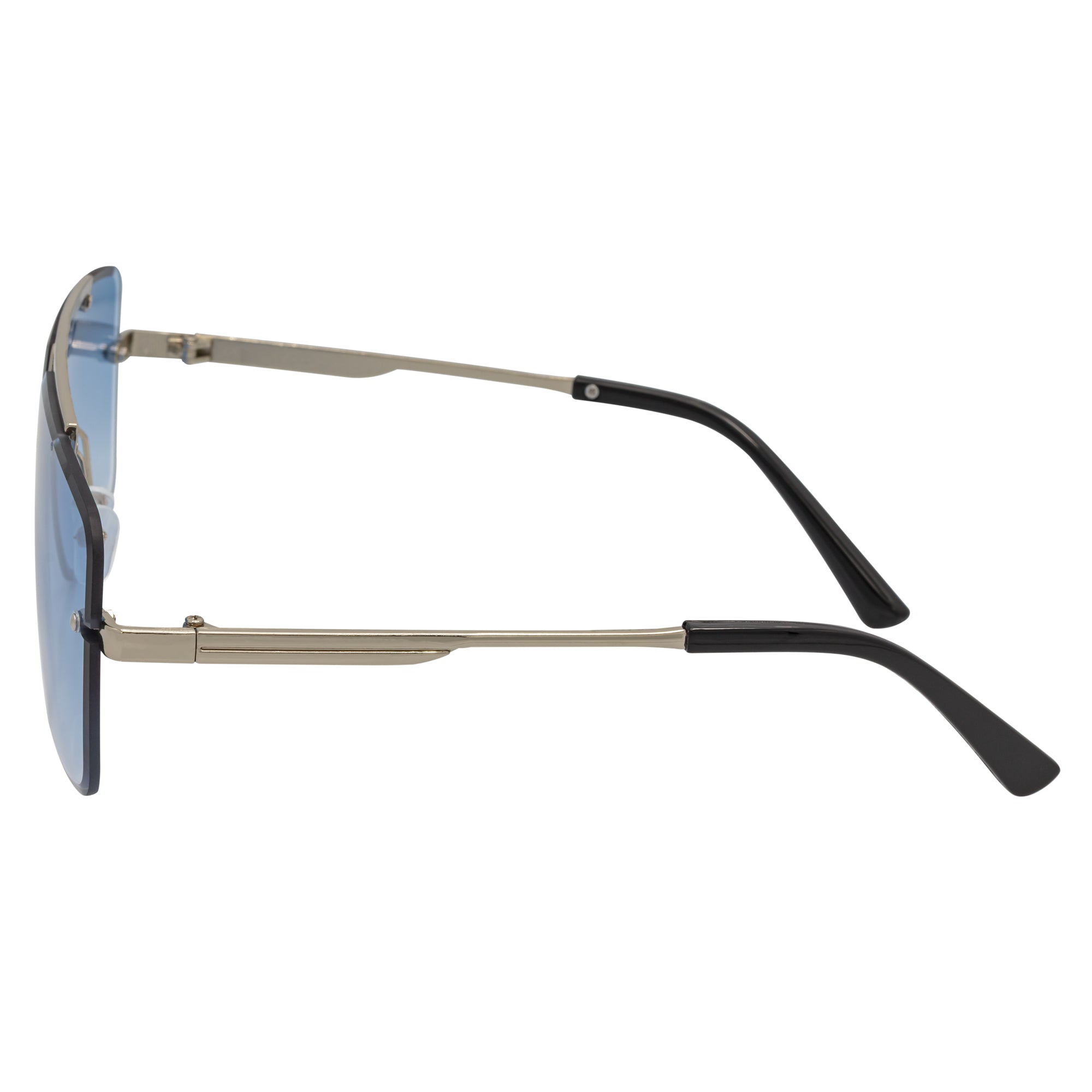DIRECTOR - Rimless Metal Flat Top Aviator Sunglasses Silver Blue Fade Lens