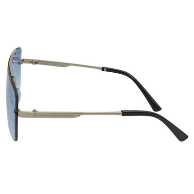 DIRECTOR - Rimless Metal Flat Top Aviator Sunglasses Silver Blue Fade Lens
