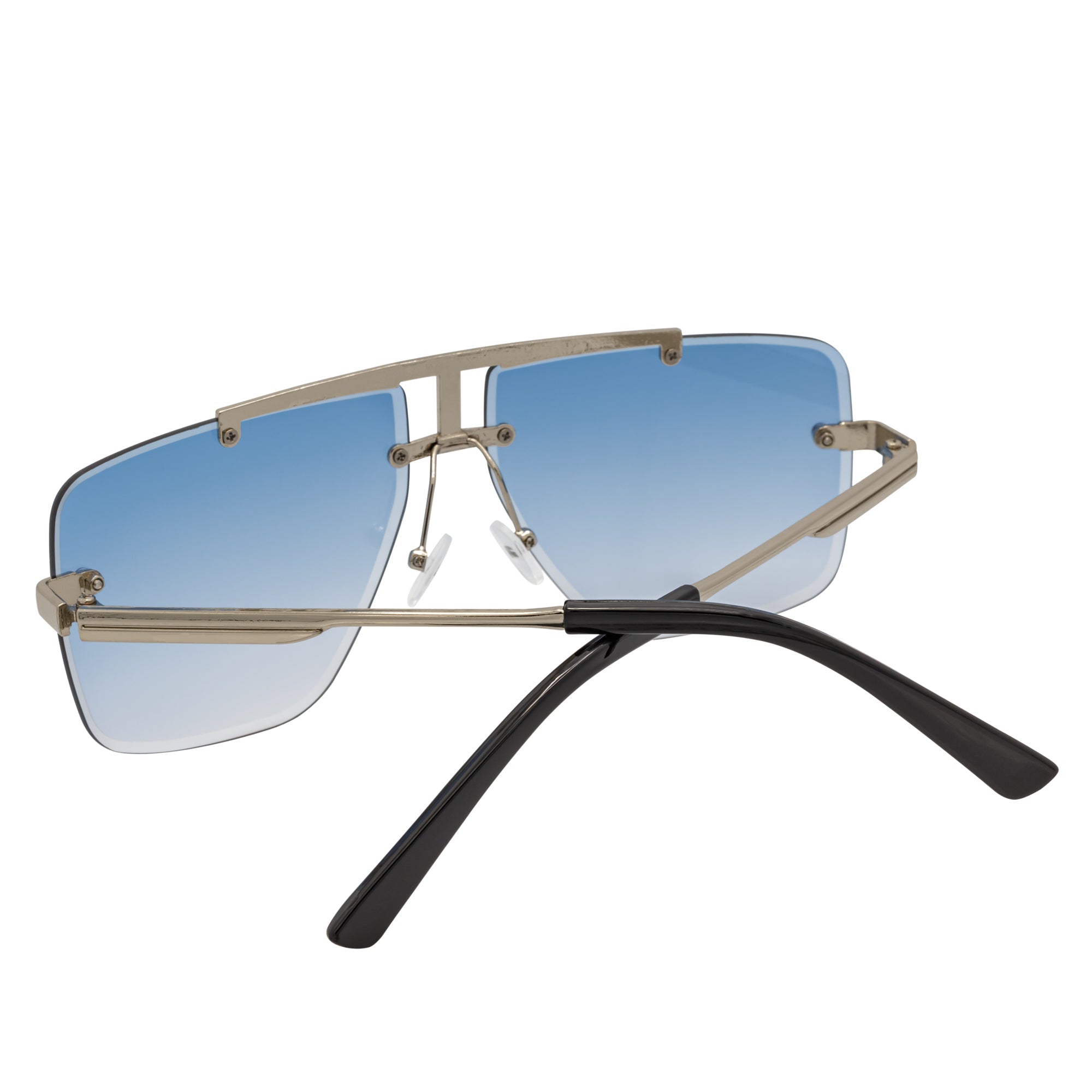 DIRECTOR - Rimless Metal Flat Top Aviator Sunglasses Silver Blue Fade Lens