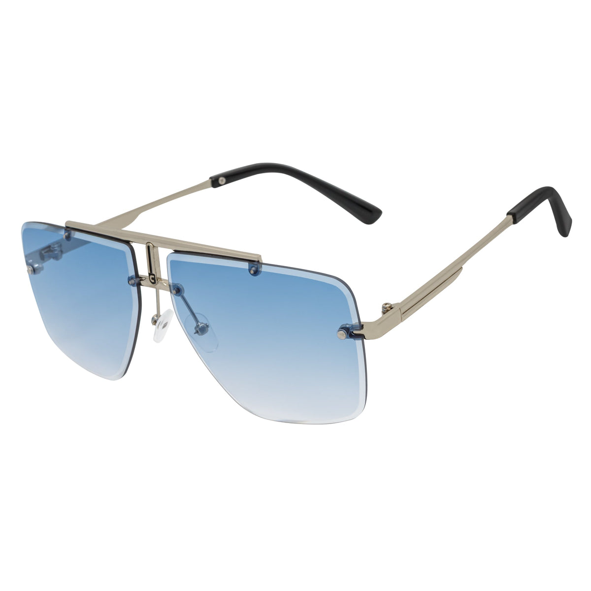 DIRECTOR - Rimless Metal Flat Top Aviator Sunglasses Silver Blue Fade Lens