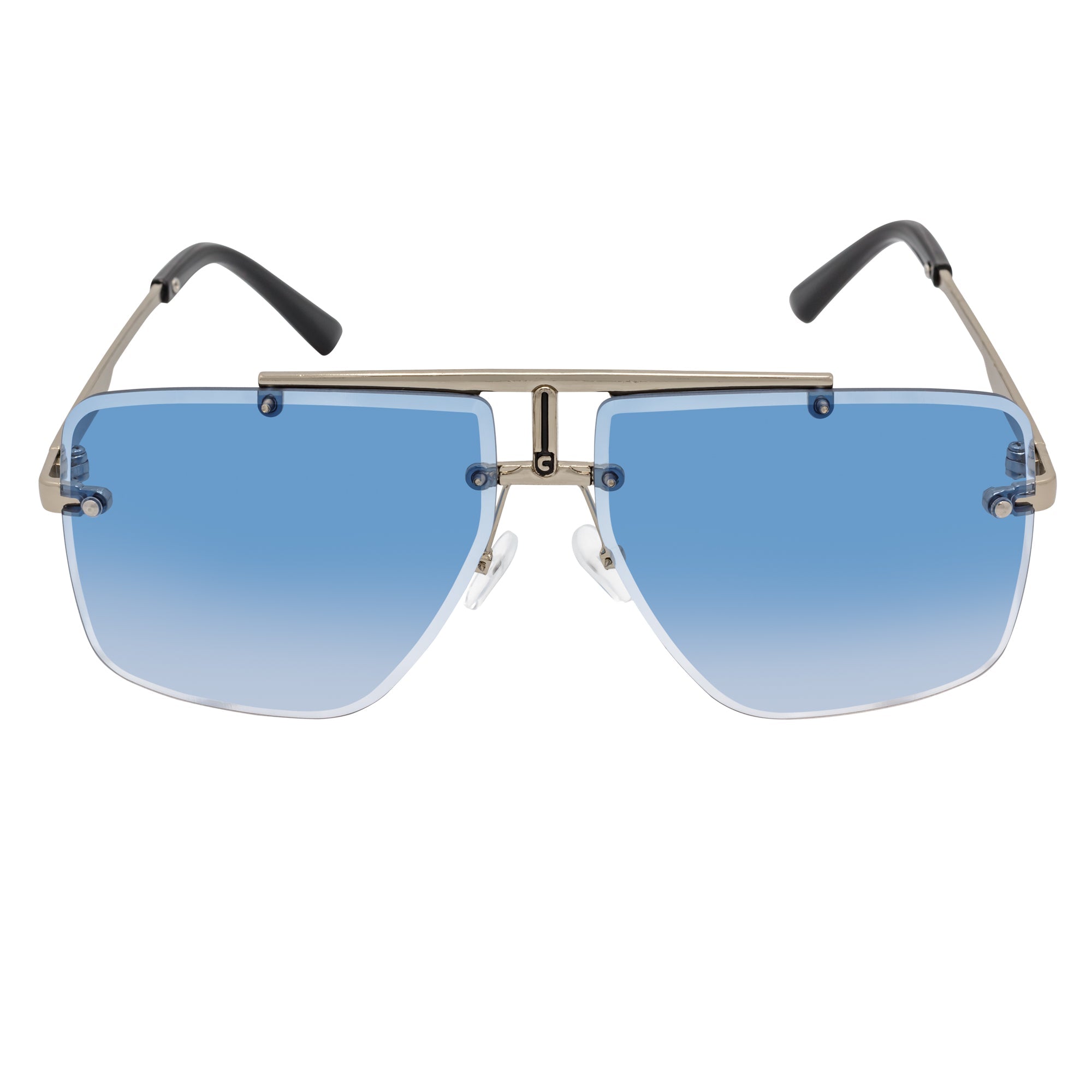 DIRECTOR - Rimless Metal Flat Top Aviator Sunglasses Silver Blue Fade Lens