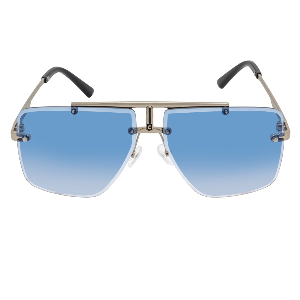 DIRECTOR - Rimless Metal Flat Top Aviator Sunglasses Silver Blue Fade Lens