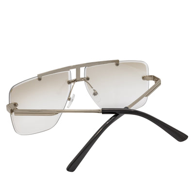 DIRECTOR - Rimless Metal Flat Top Aviator Sunglasses Silver Clear Lens