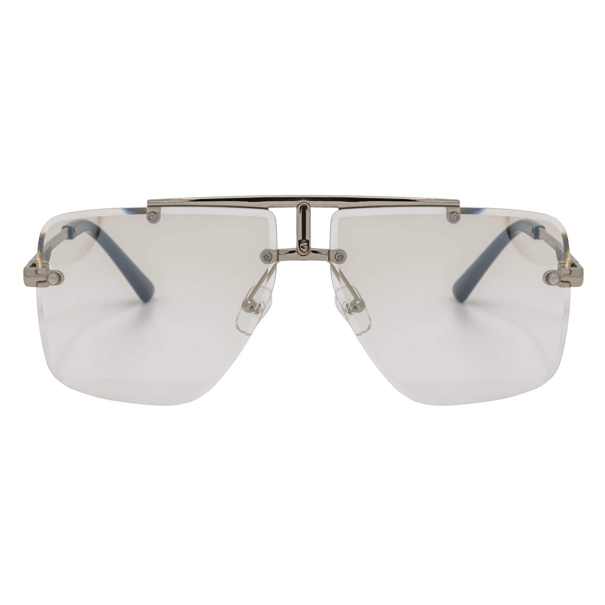 DIRECTOR - Rimless Metal Flat Top Aviator Sunglasses Silver Clear Lens