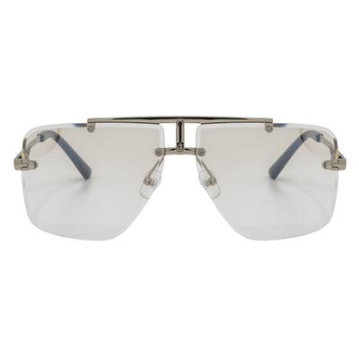 DIRECTOR - Rimless Metal Flat Top Aviator Sunglasses Silver Clear Lens