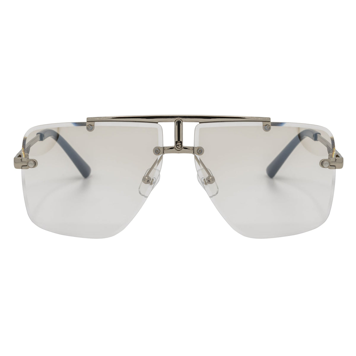 DIRECTOR - Rimless Metal Flat Top Aviator Sunglasses Silver Clear Lens